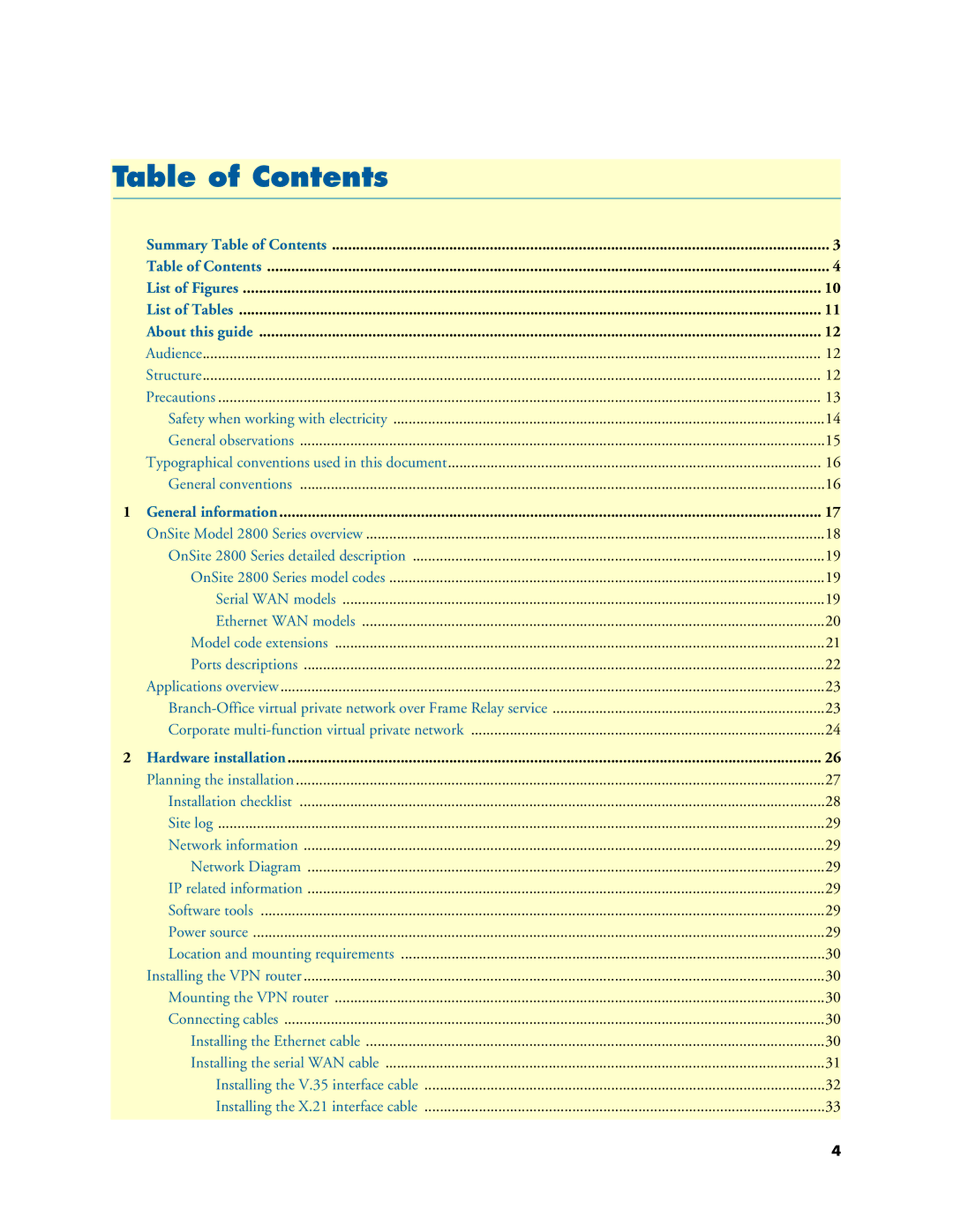 Patton electronic 2800 user manual Table of Contents 