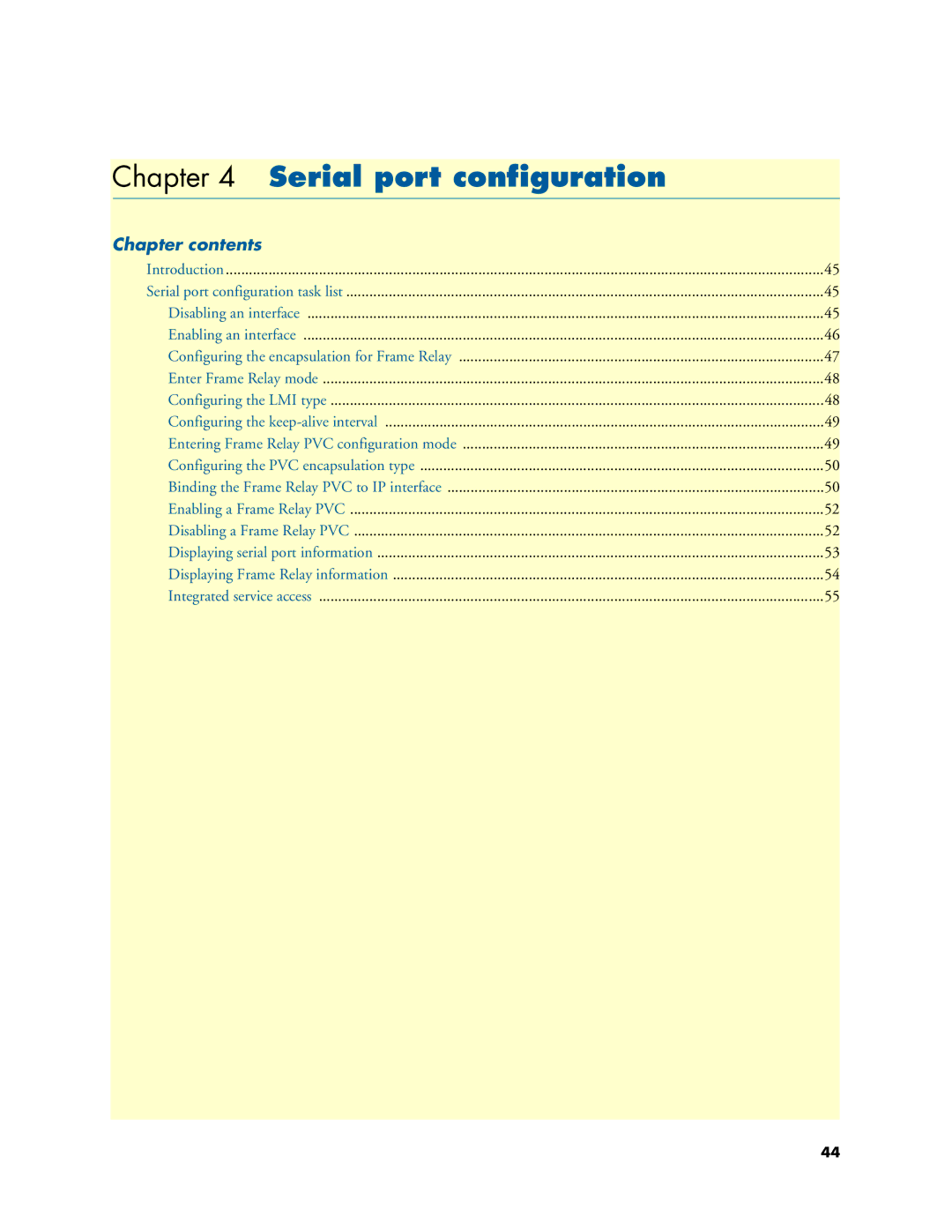 Patton electronic 2800 user manual Serial port configuration, Chapter contents 