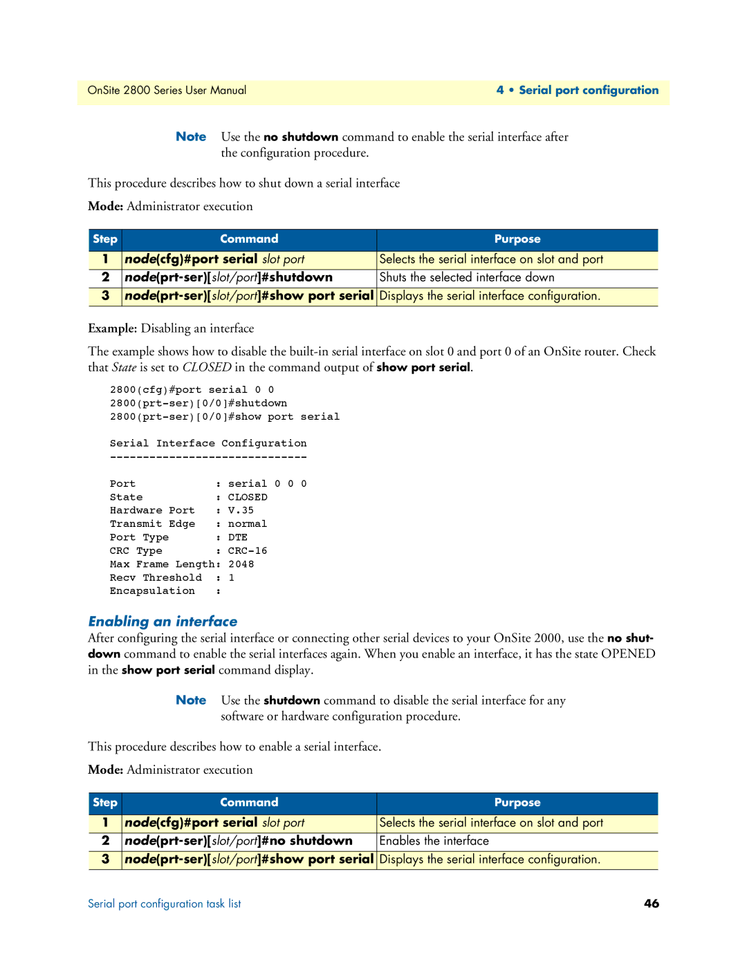 Patton electronic 2800 user manual Enabling an interface 