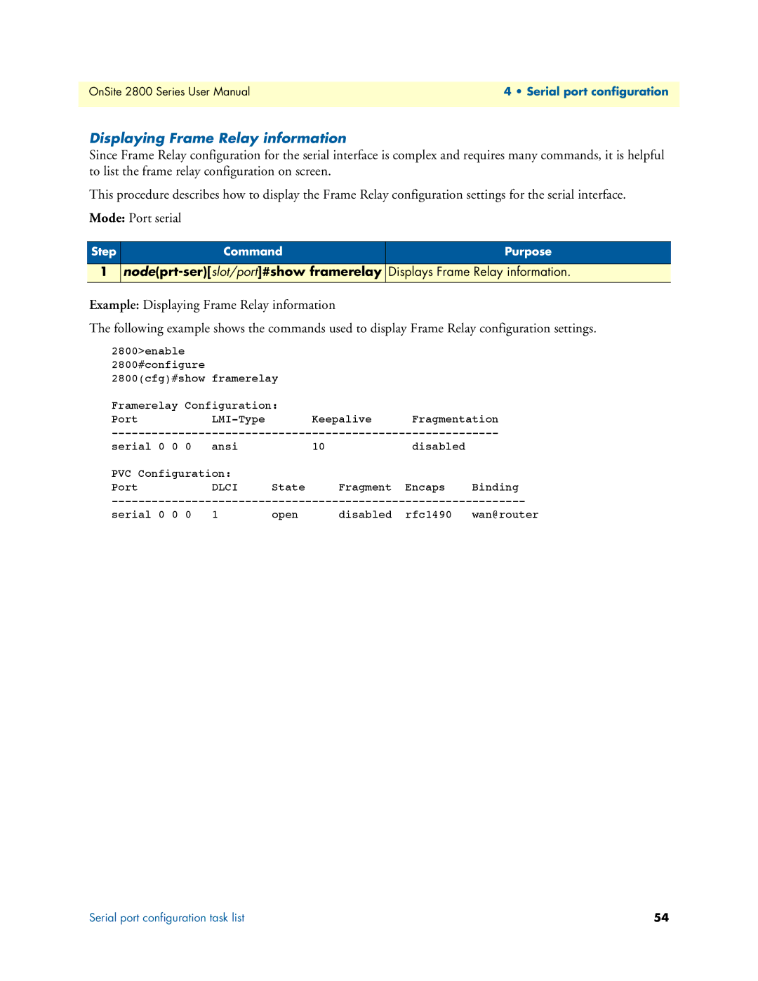 Patton electronic 2800 user manual Displaying Frame Relay information, Dlci 