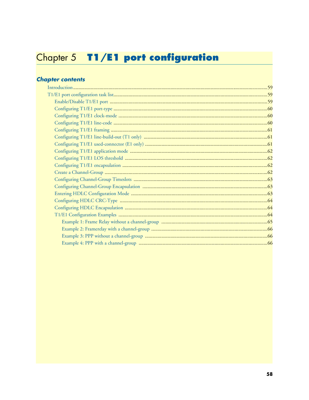 Patton electronic 2800 user manual T1/E1 port configuration, Chapter contents 