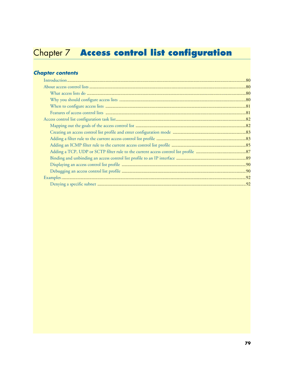 Patton electronic 2800 user manual Access control list configuration, Chapter contents 