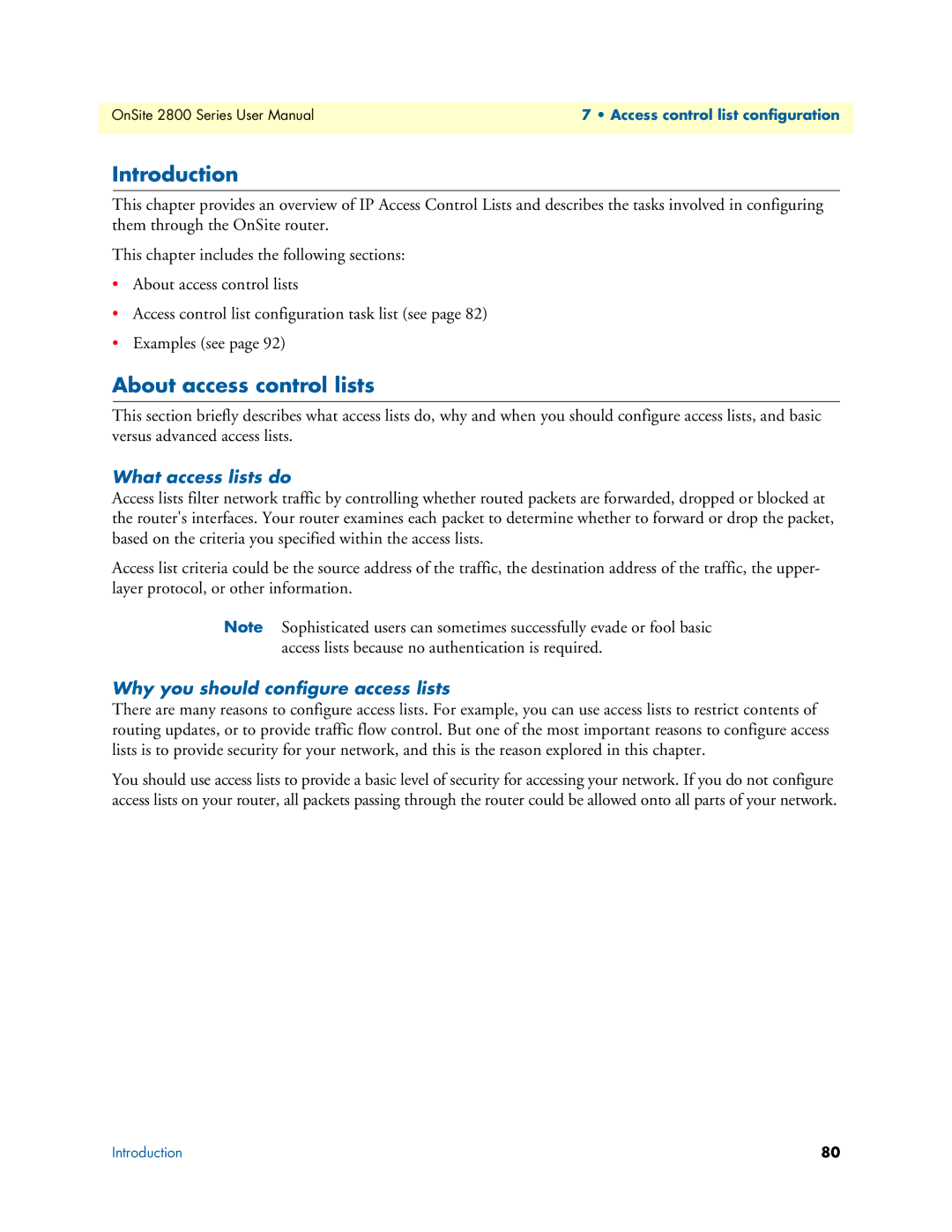 Patton electronic 2800 user manual About access control lists, What access lists do, Why you should configure access lists 