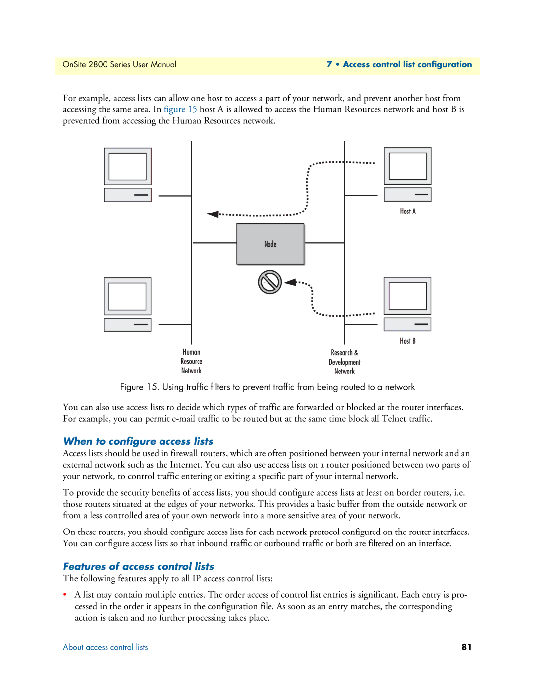 Patton electronic 2800 user manual When to configure access lists, Features of access control lists 