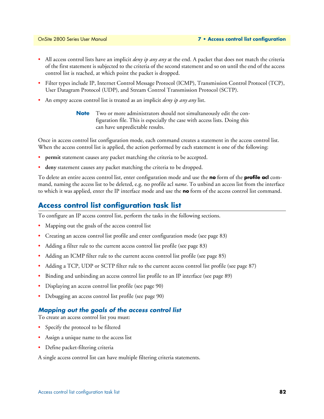 Patton electronic 2800 Access control list configuration task list, Mapping out the goals of the access control list 