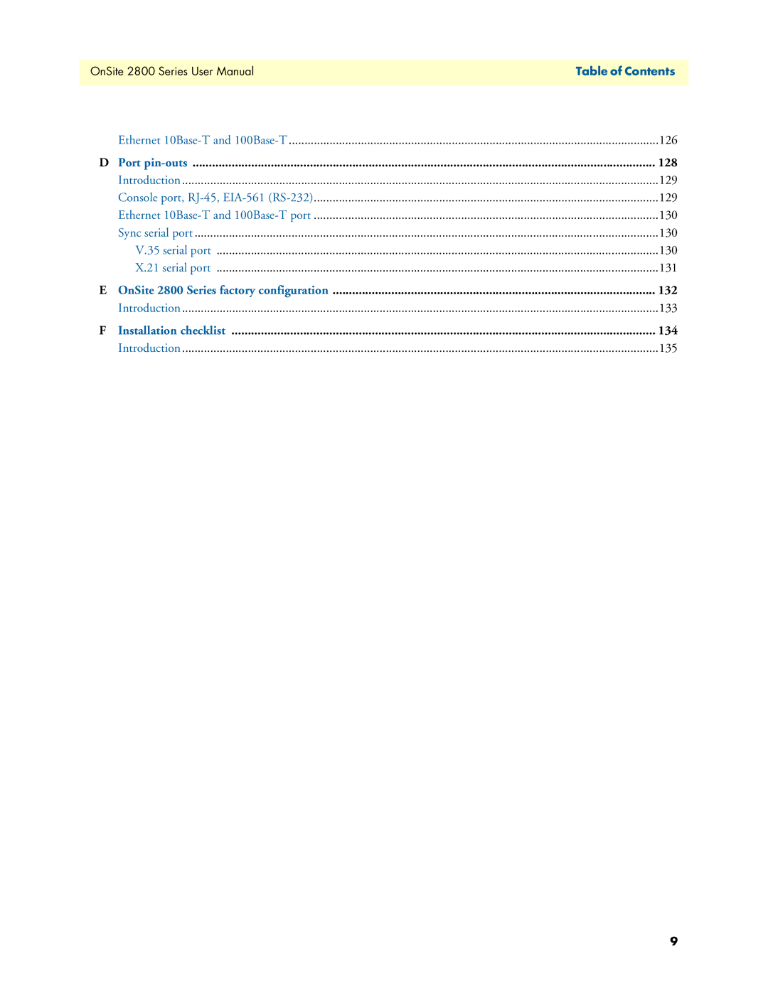 Patton electronic user manual OnSite 2800 Series factory configuration 132 