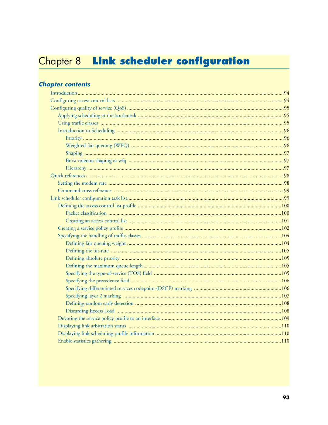 Patton electronic 2800 user manual Link scheduler configuration, Chapter contents 