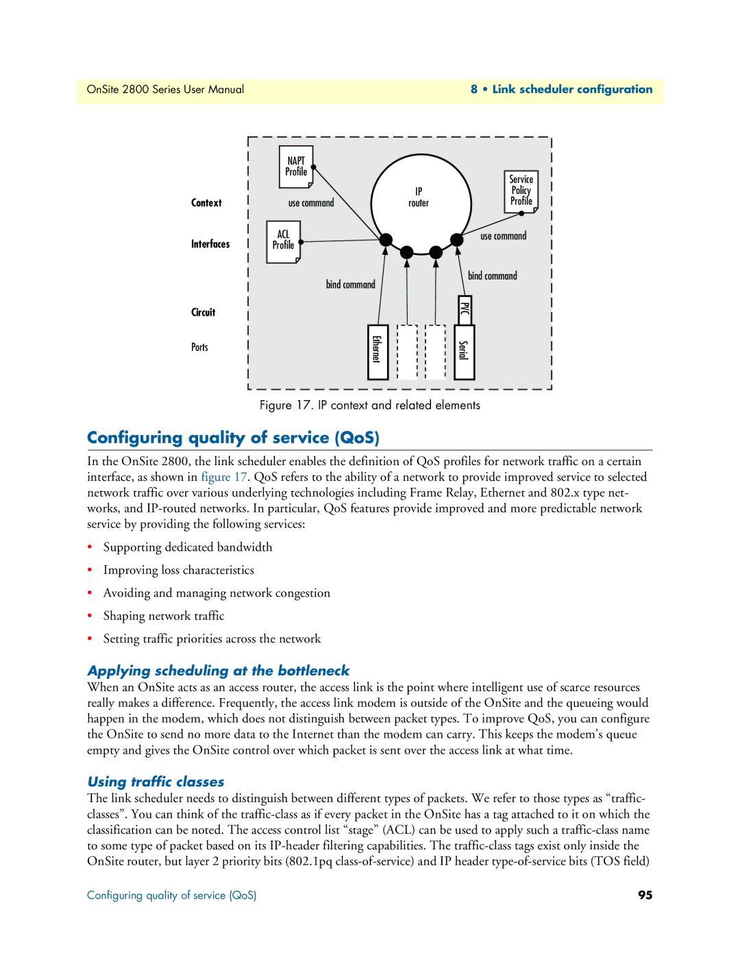 Patton electronic 2800 Configuring quality of service QoS, Applying scheduling at the bottleneck, Using traffic classes 