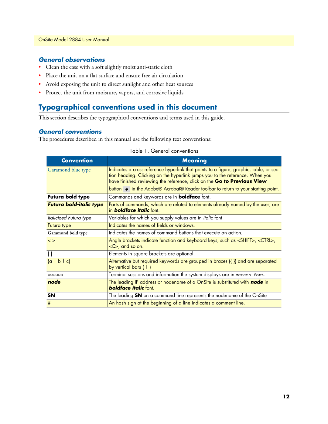 Patton electronic 2884 Typographical conventions used in this document, General observations, General conventions 