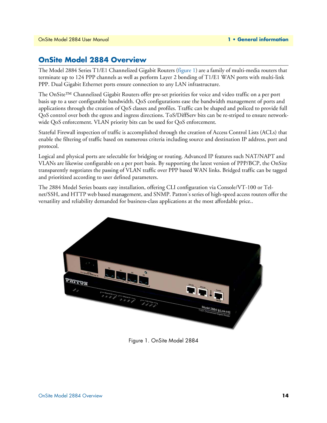 Patton electronic user manual OnSite Model 2884 Overview 