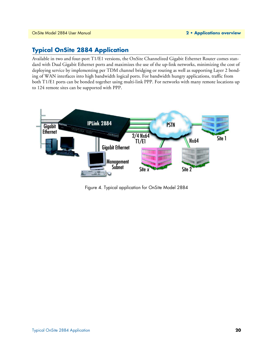 Patton electronic user manual Typical OnSite 2884 Application, Typical application for OnSite Model 