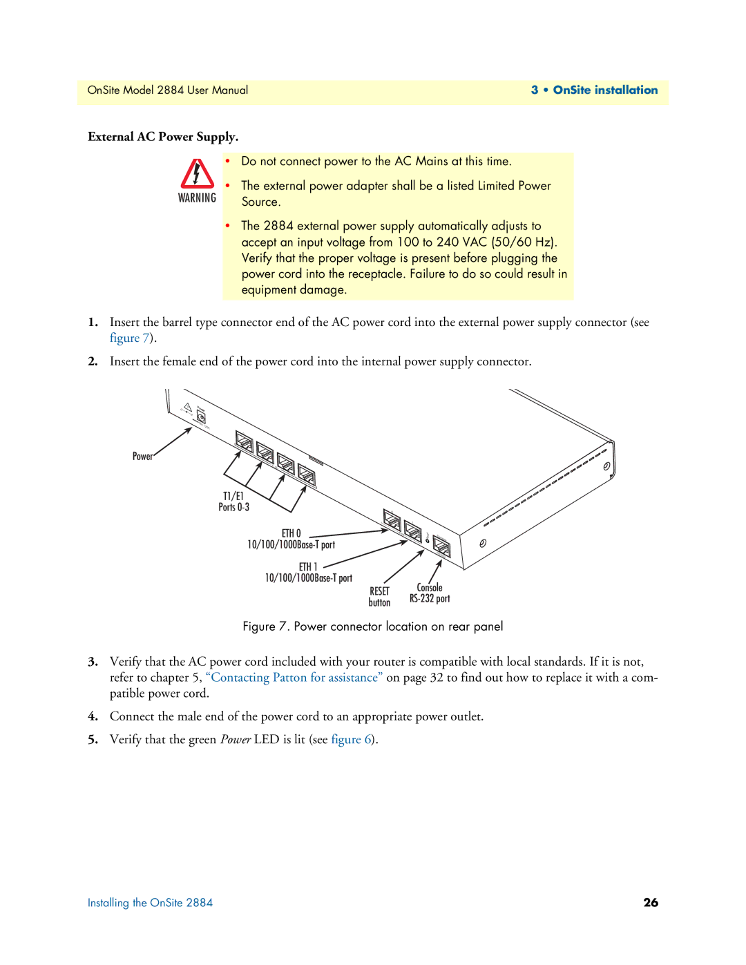 Patton electronic 2884 user manual External AC Power Supply 