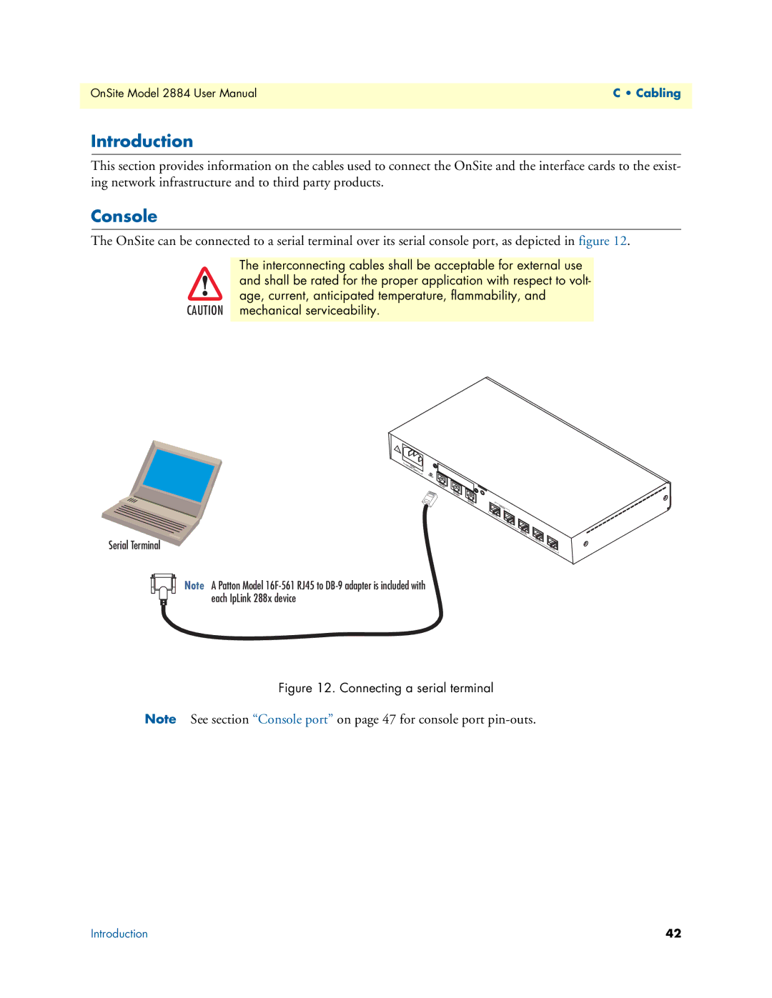 Patton electronic 2884 user manual Console, Connecting a serial terminal 