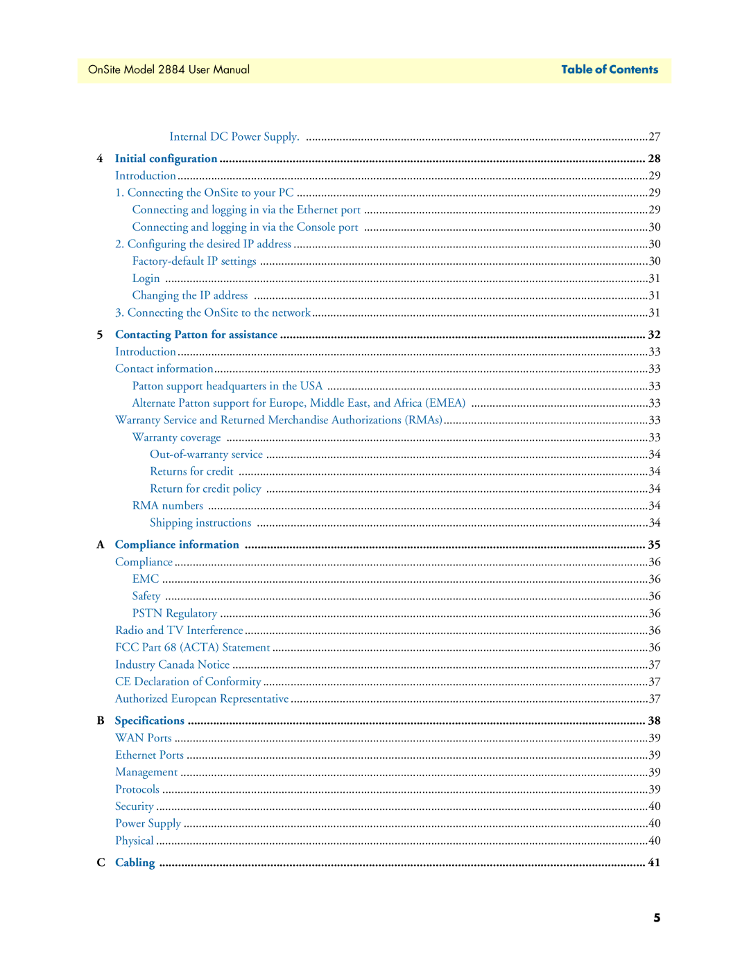 Patton electronic 2884 user manual Specifications 