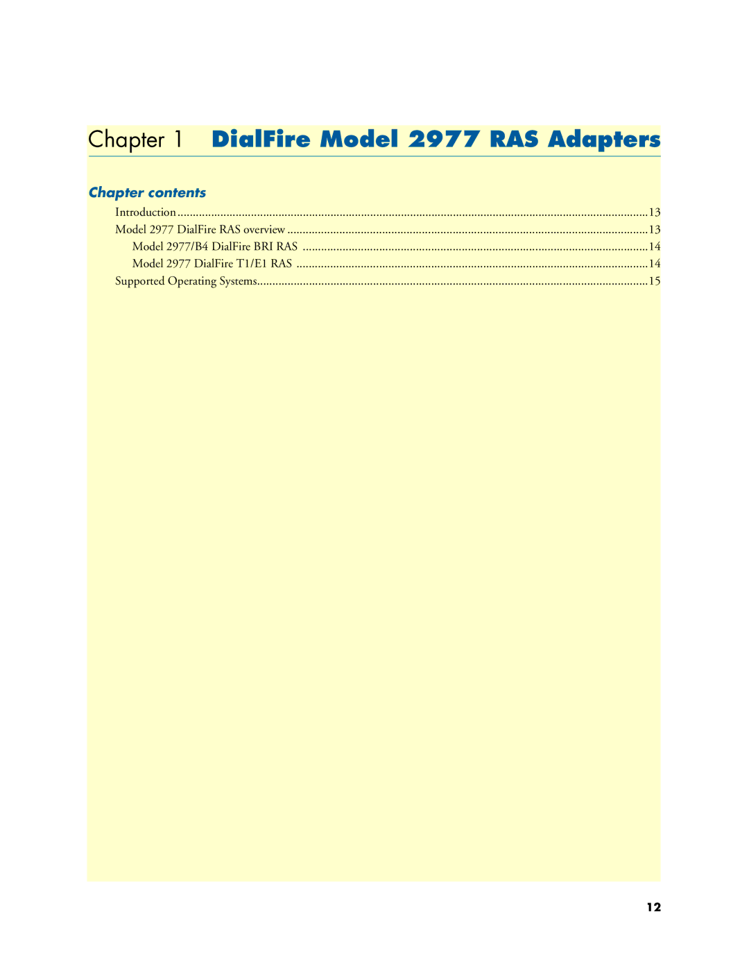 Patton electronic user manual DialFire Model 2977 RAS Adapters, Chapter contents 