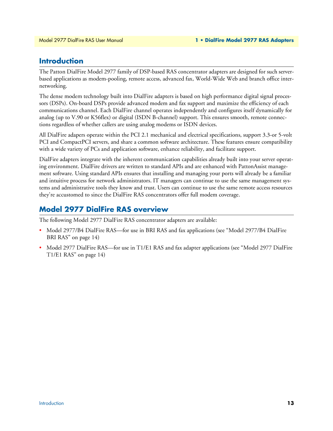 Patton electronic user manual Introduction, Model 2977 DialFire RAS overview 