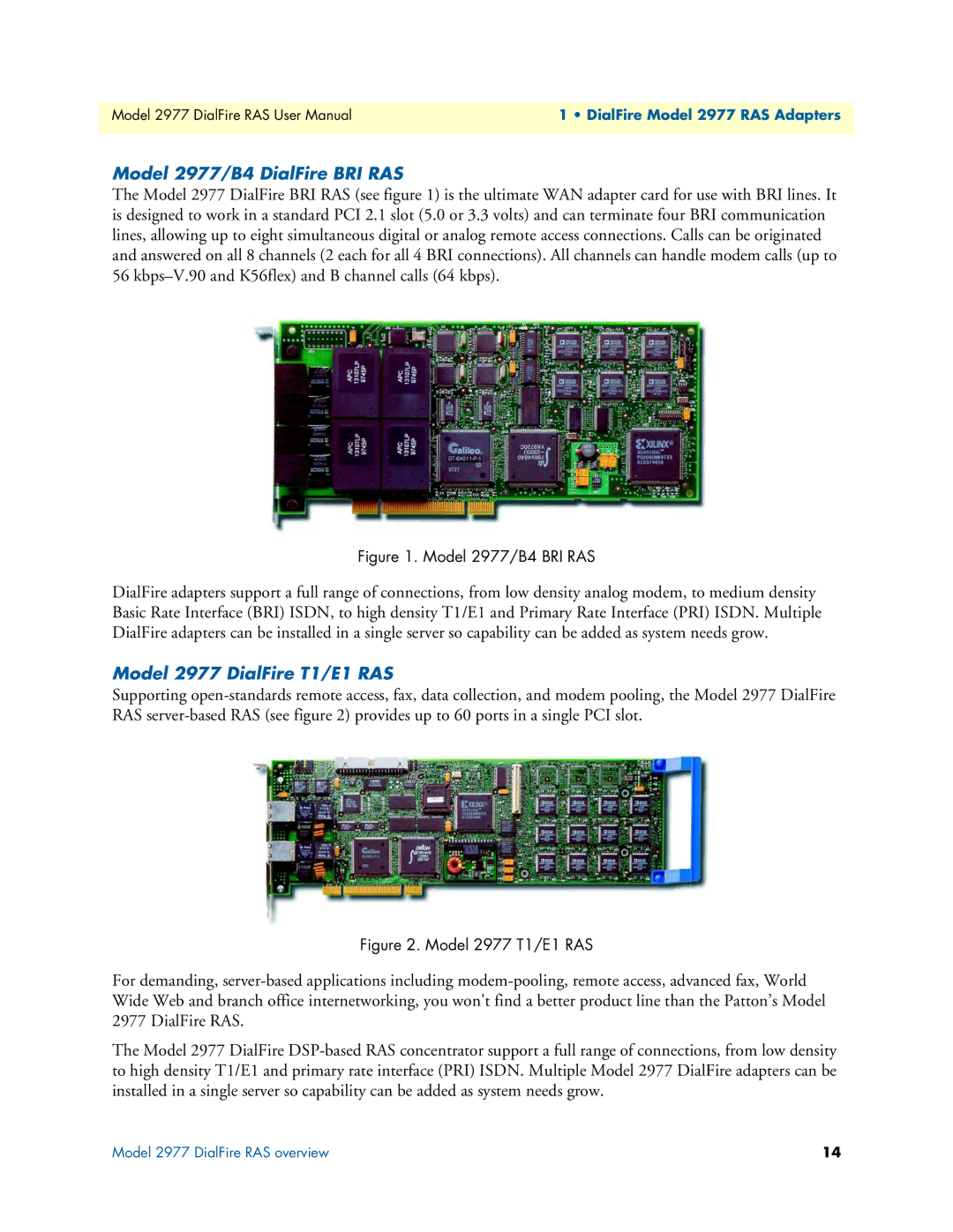 Patton electronic user manual Model 2977/B4 DialFire BRI RAS, Model 2977 DialFire T1/E1 RAS 