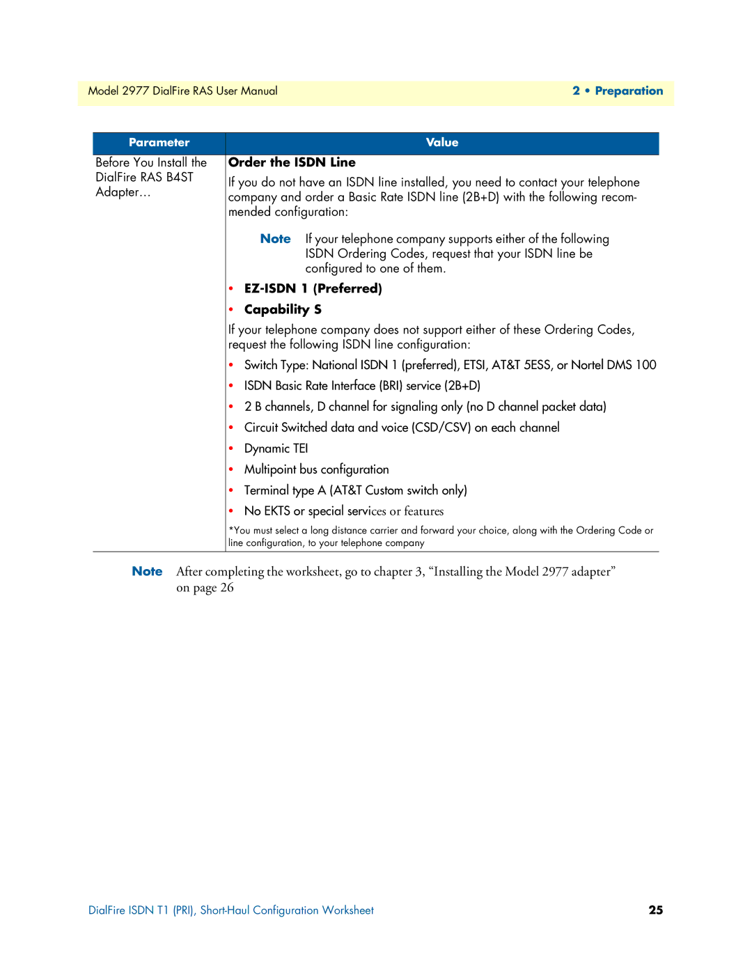 Patton electronic 2977 user manual EZ-ISDN 1 Preferred Capability S 