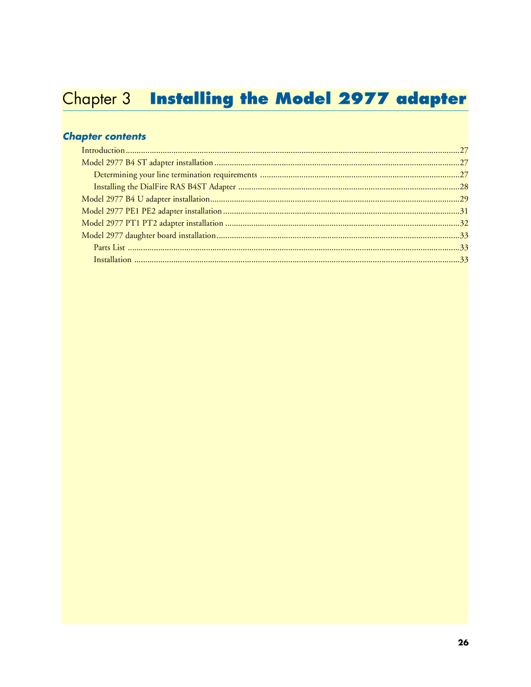 Patton electronic user manual Installing the Model 2977 adapter, Chapter contents 