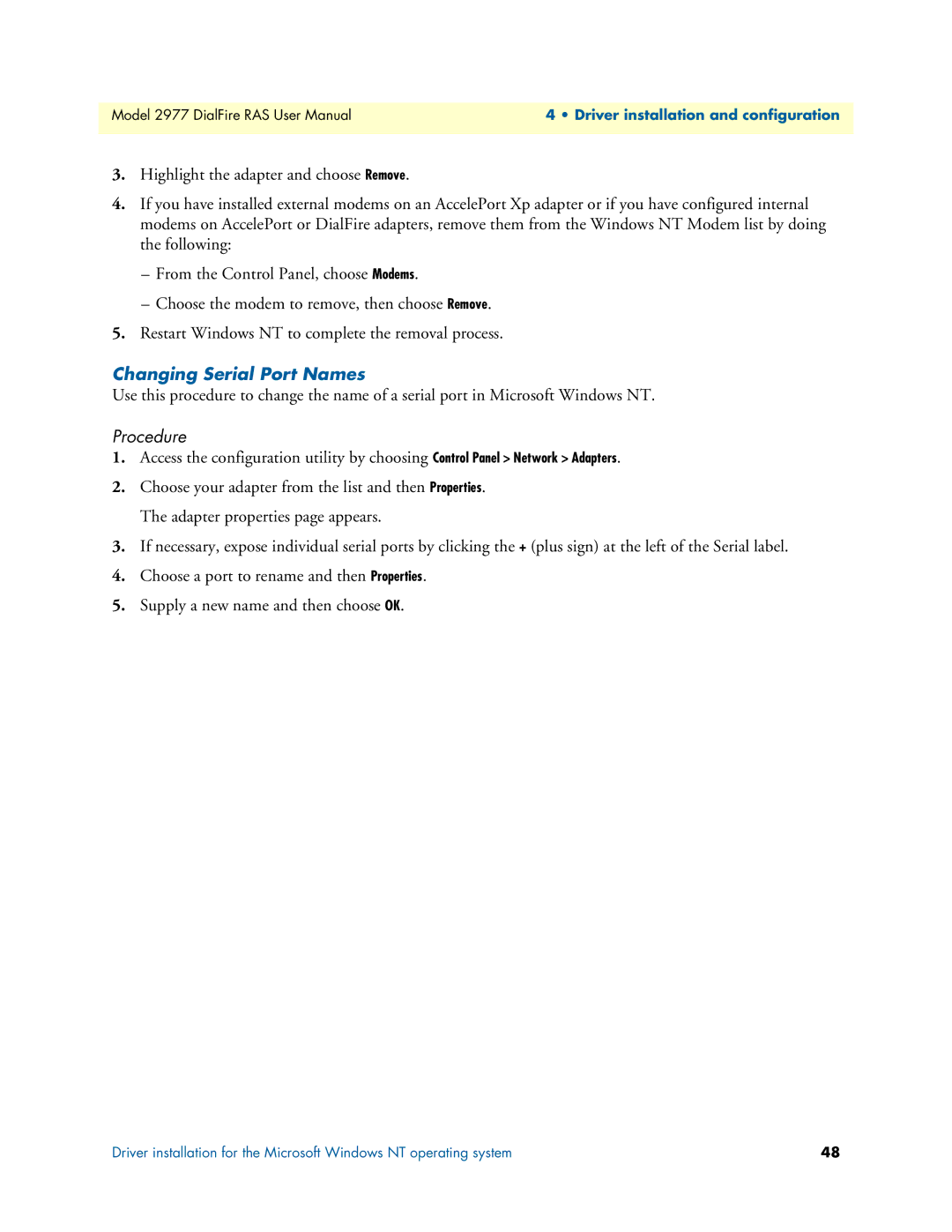 Patton electronic 2977 user manual Changing Serial Port Names 