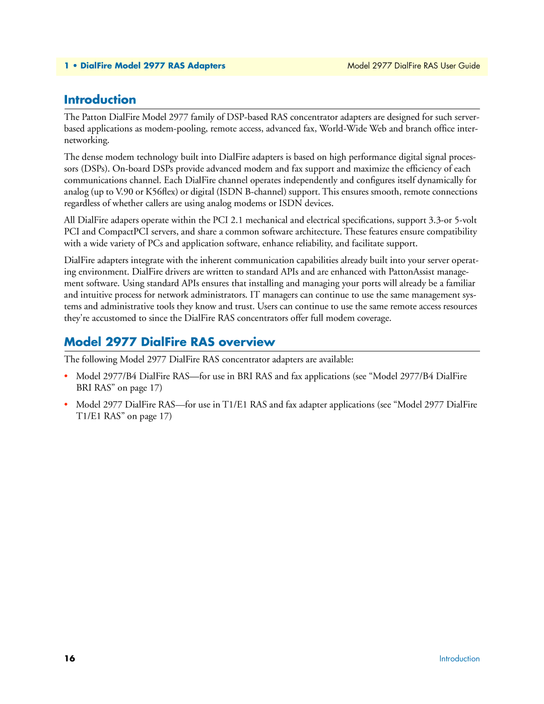 Patton electronic manual Introduction, Model 2977 DialFire RAS overview 