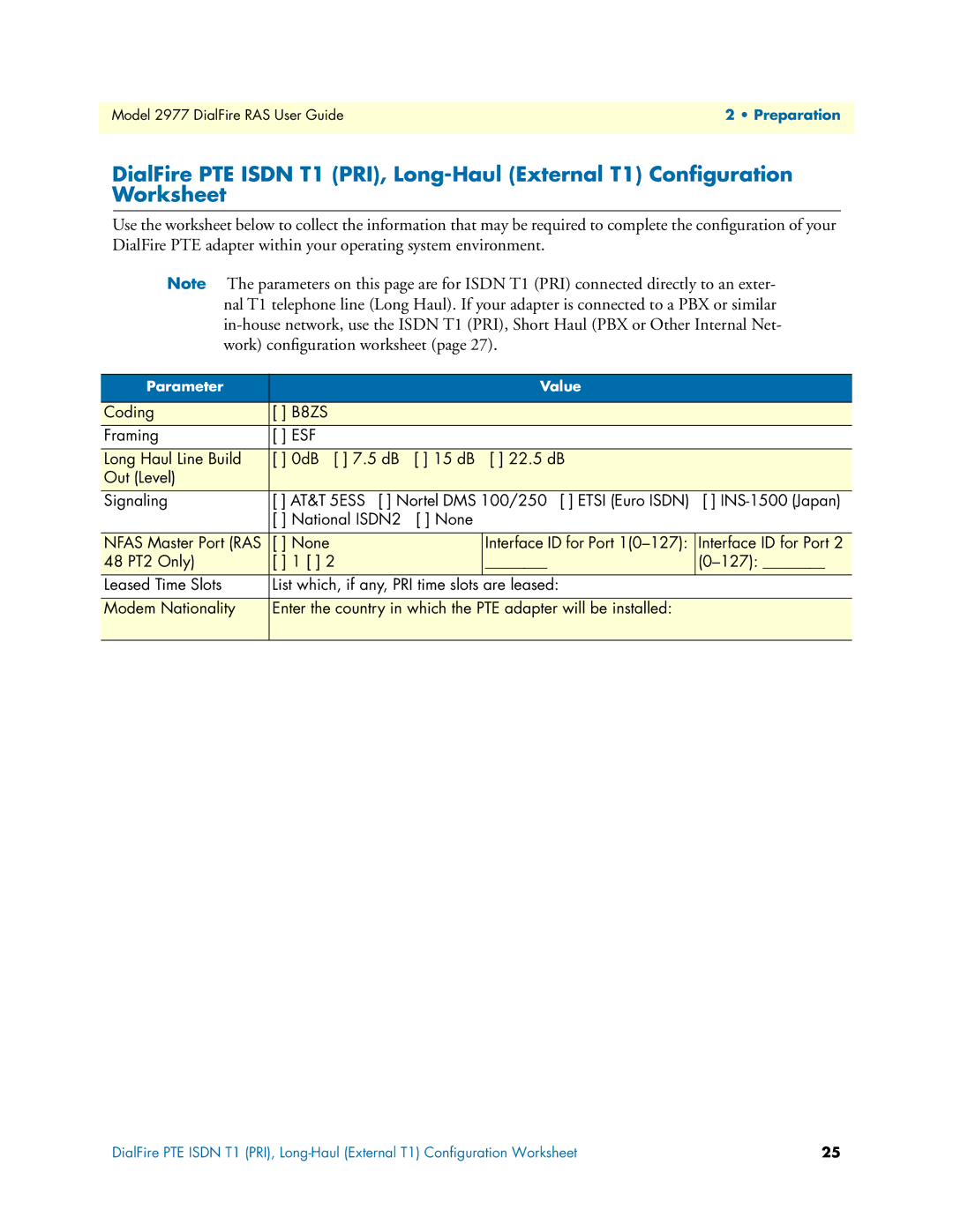 Patton electronic 2977 manual None Interface ID for Port 48 PT2 Only 127 Leased Time Slots 