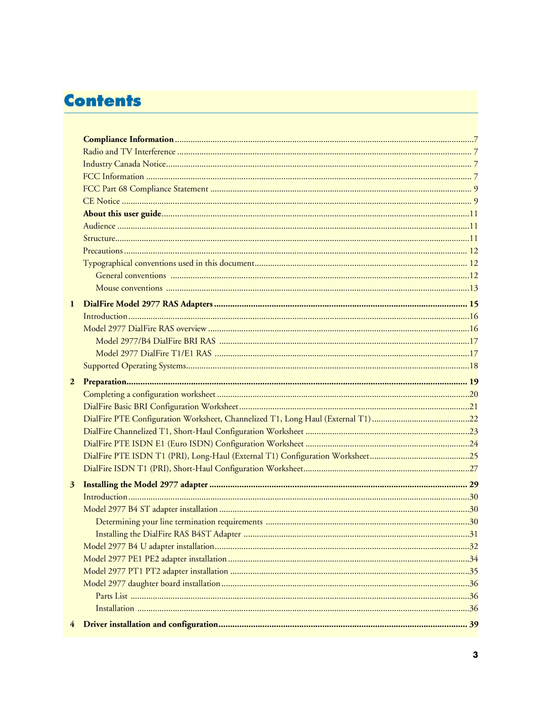 Patton electronic 2977 manual Contents 