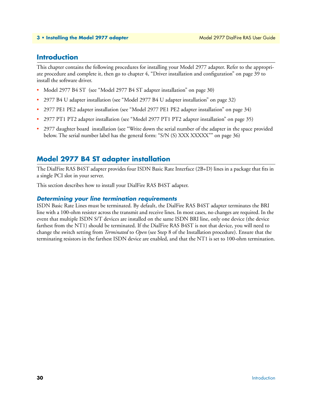 Patton electronic manual Model 2977 B4 ST adapter installation, Determining your line termination requirements 