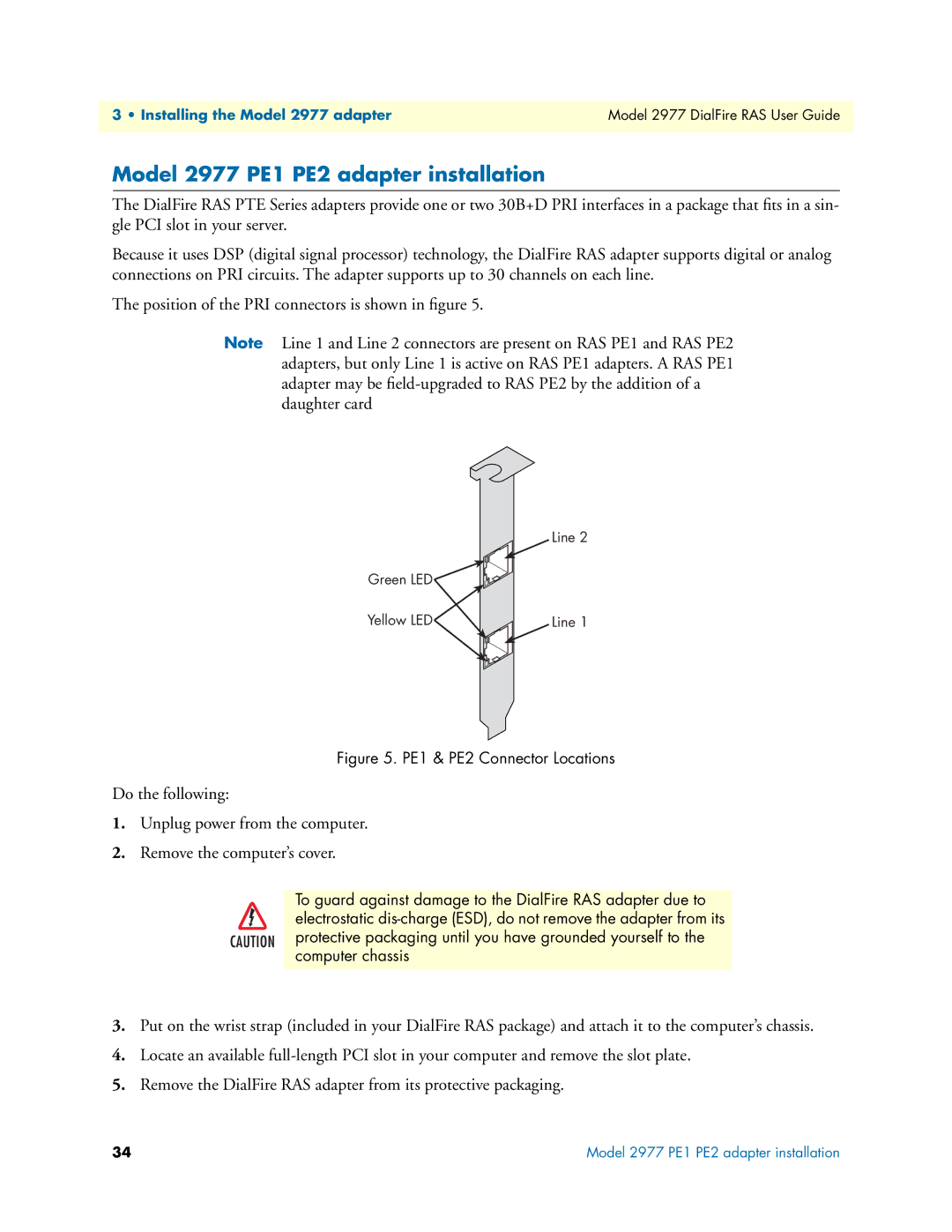 Patton electronic manual Model 2977 PE1 PE2 adapter installation, PE1 & PE2 Connector Locations 