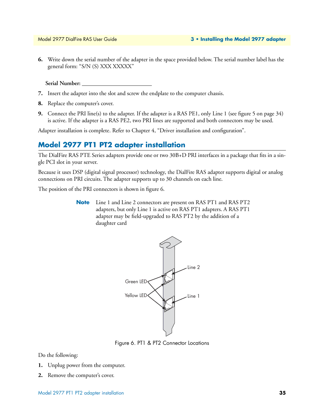 Patton electronic manual Model 2977 PT1 PT2 adapter installation, PT1 & PT2 Connector Locations 