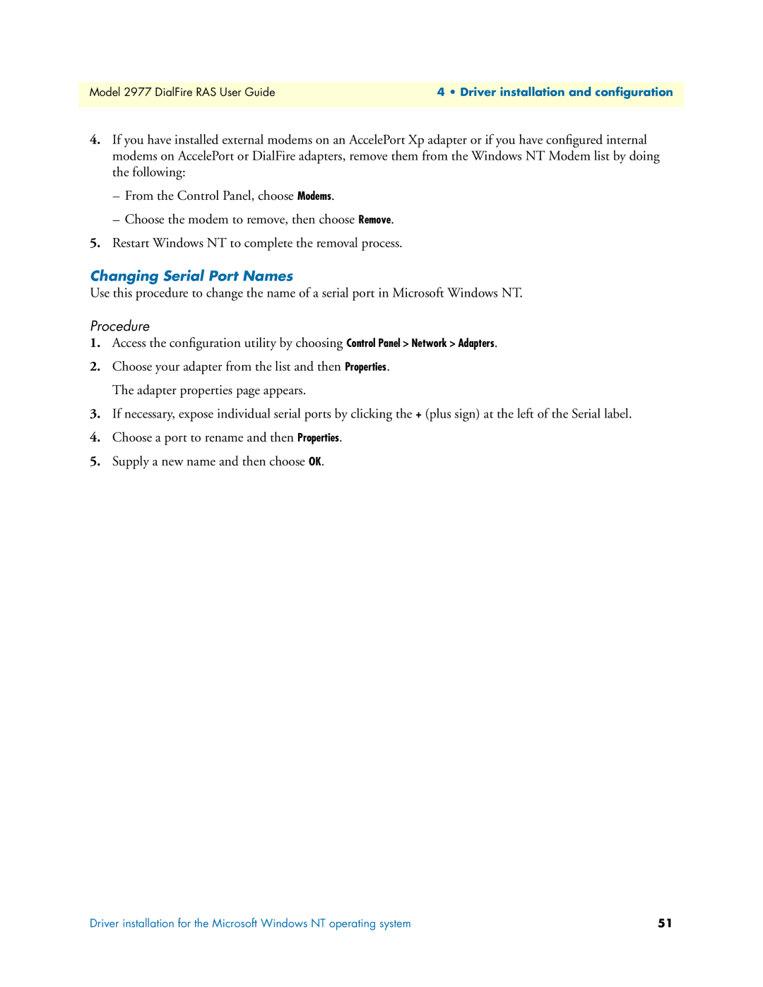 Patton electronic 2977 manual Changing Serial Port Names 