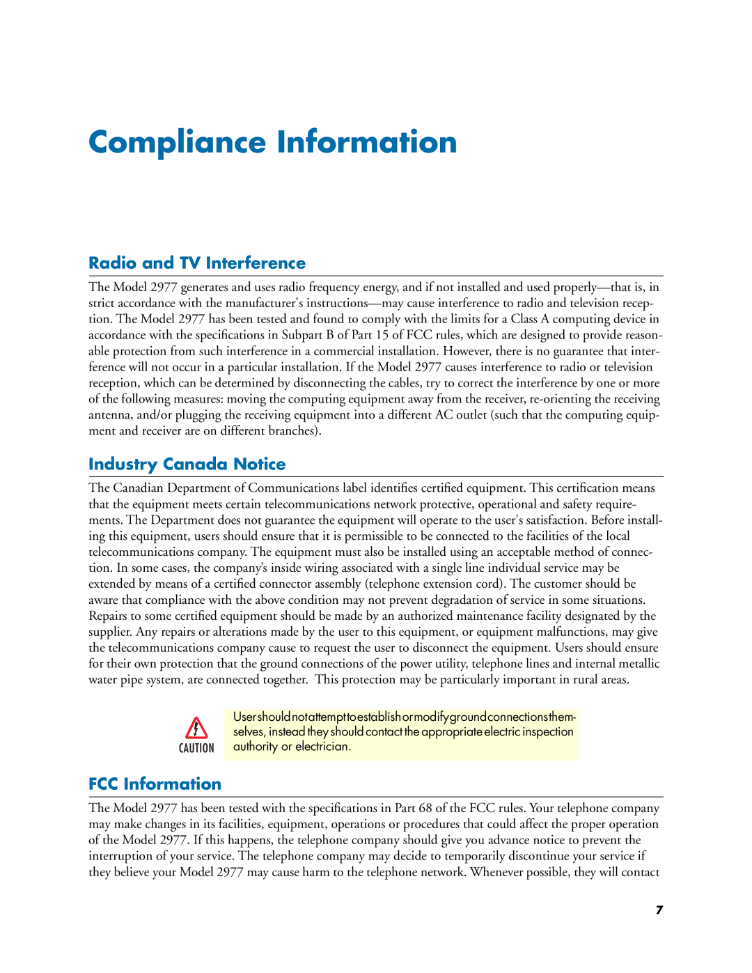 Patton electronic 2977 manual Radio and TV Interference, Industry Canada Notice, FCC Information 