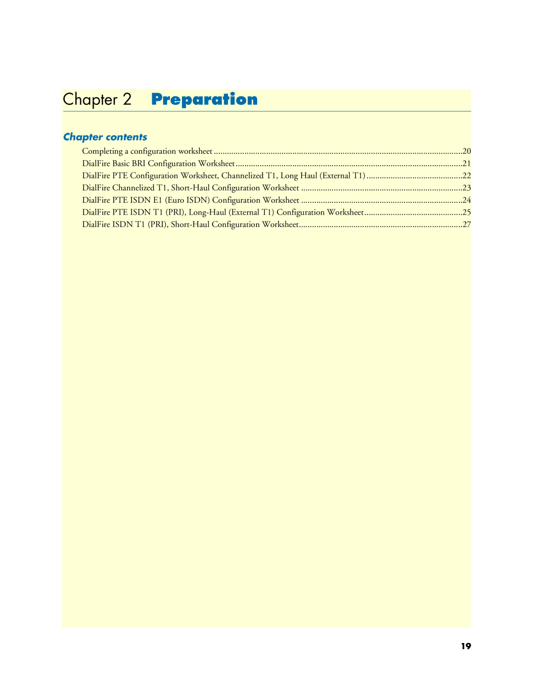 Patton electronic 2977 manual Preparation, Chapter contents 