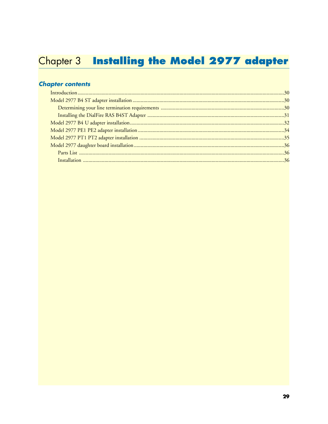 Patton electronic manual Installing the Model 2977 adapter, Chapter contents 