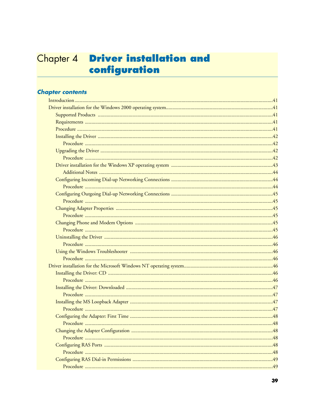 Patton electronic 2977 manual Driver installation and, conﬁguration, Chapter contents 