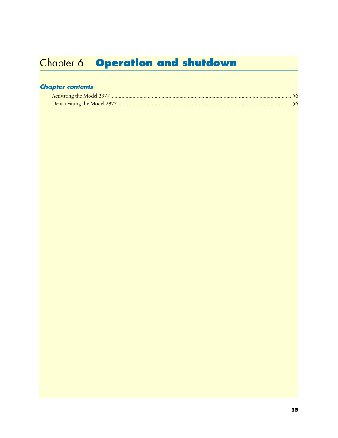 Patton electronic 2977 manual Operation and shutdown, Chapter contents 