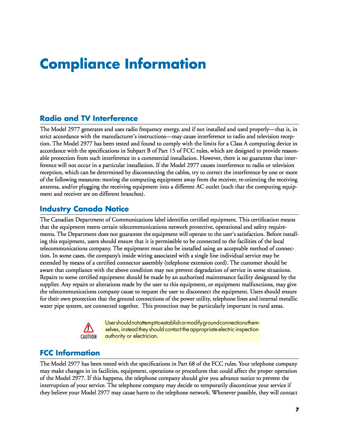 Patton electronic 2977 manual Compliance Information, Radio and TV Interference, Industry Canada Notice, FCC Information 