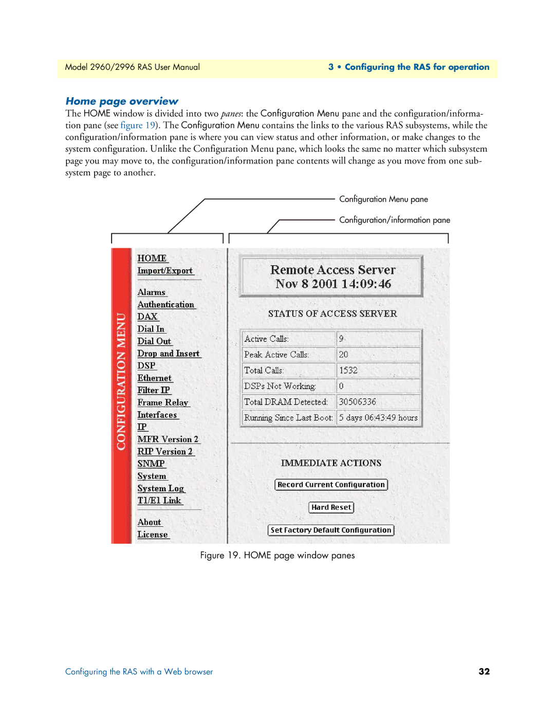 Patton electronic 2996, 2960 user manual Home page overview, Home page window panes 