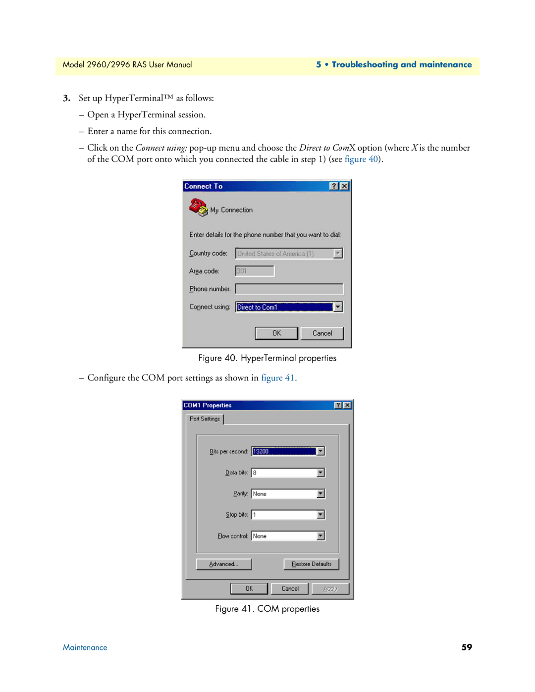 Patton electronic 2960, 2996 user manual Configure the COM port settings as shown in figure 