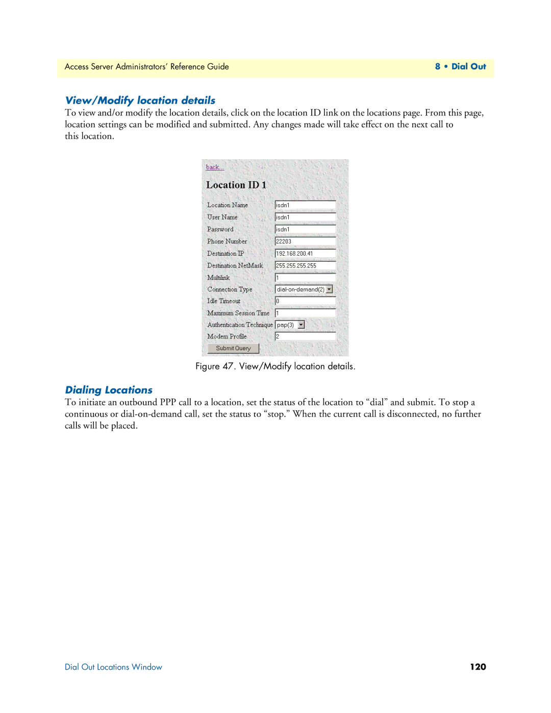 Patton electronic 29XX manual View/Modify location details, Dialing Locations 