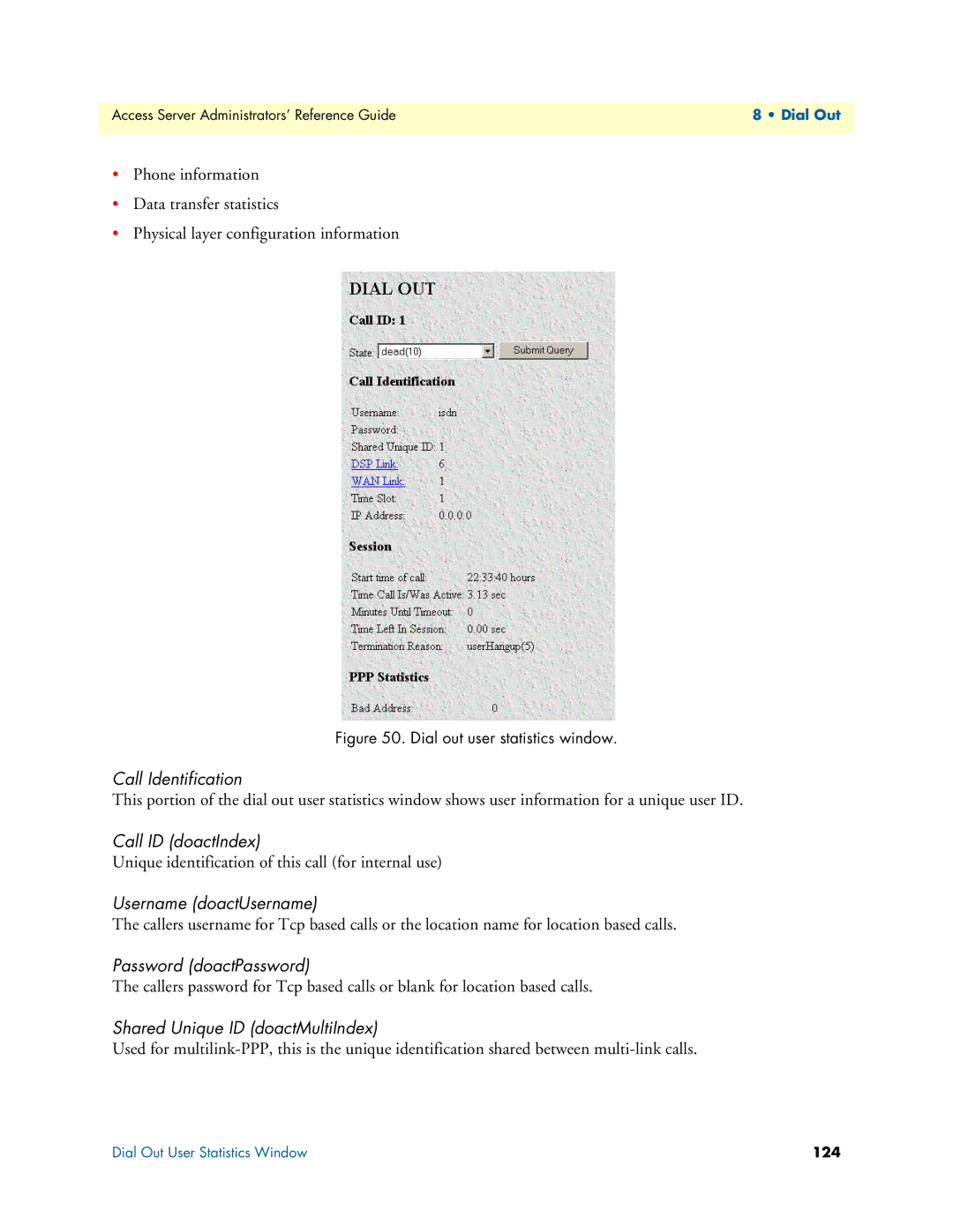 Patton electronic 29XX manual Call Identification, Call ID doactIndex, Username doactUsername, Password doactPassword 