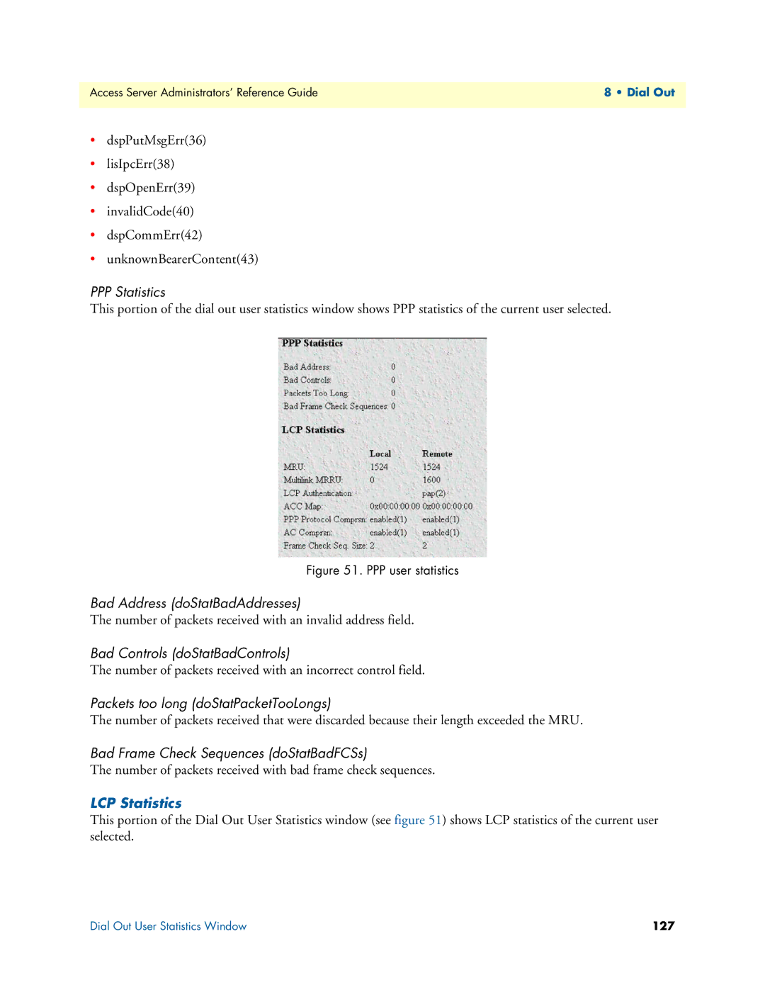 Patton electronic 29XX manual PPP Statistics, Bad Address doStatBadAddresses, Bad Controls doStatBadControls 