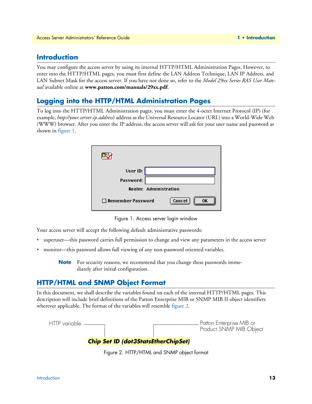 Patton electronic 29XX Introduction Logging into the HTTP/HTML Administration Pages, HTTP/HTML and Snmp Object Format 