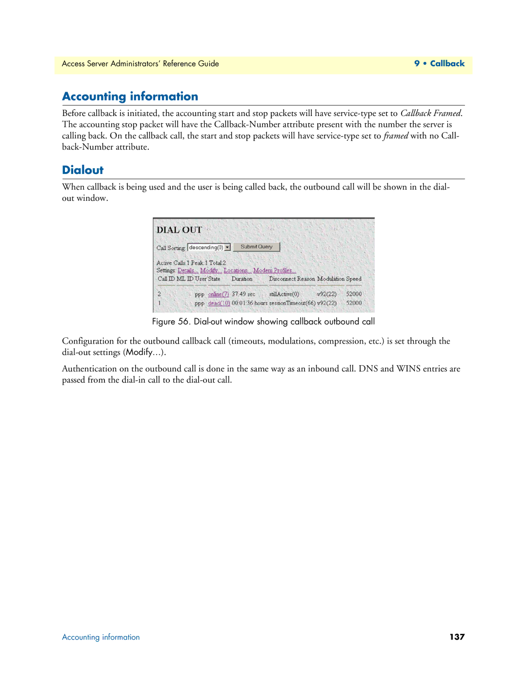 Patton electronic 29XX manual Accounting information, Dialout 