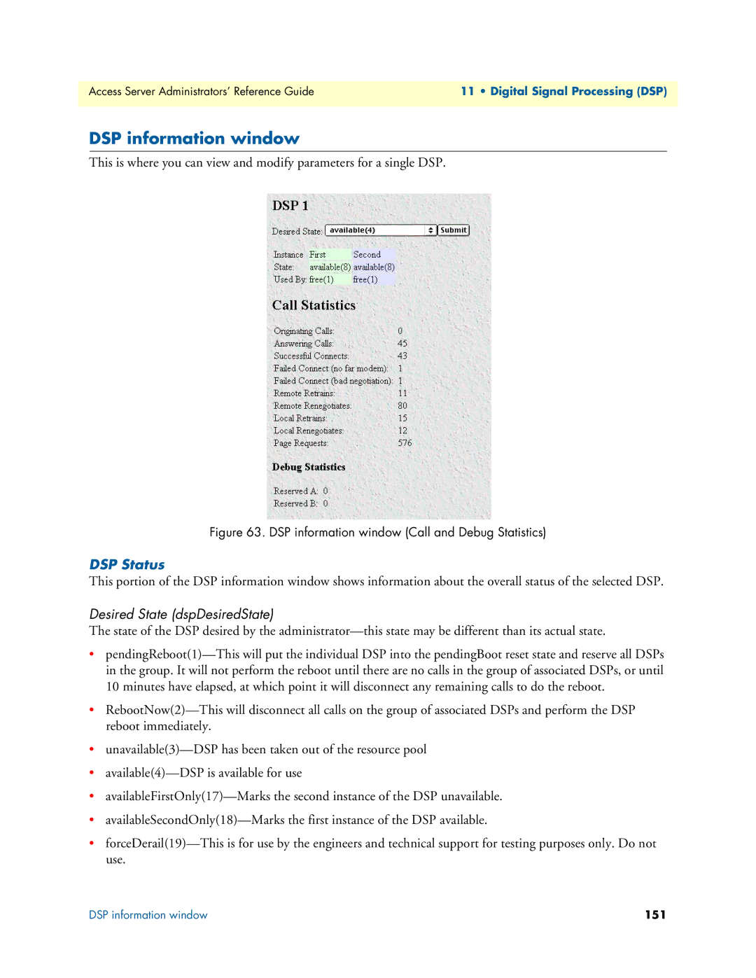 Patton electronic 29XX manual DSP information window, DSP Status, Desired State dspDesiredState 