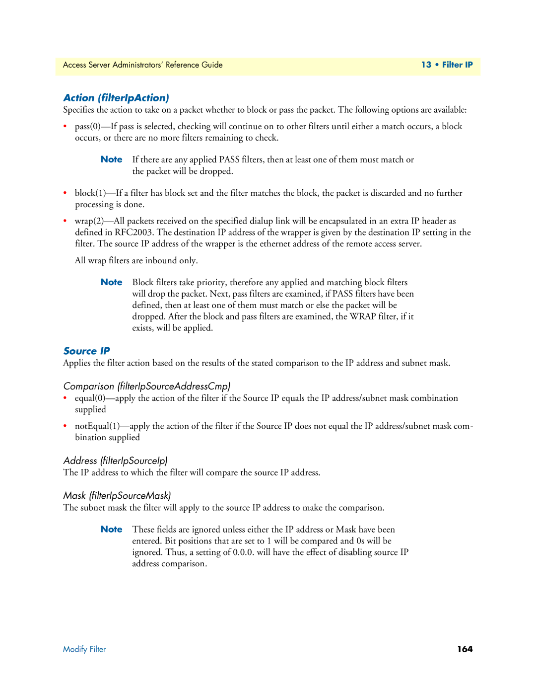 Patton electronic 29XX Action filterIpAction, Source IP, Comparison filterIpSourceAddressCmp, Address filterIpSourceIp 