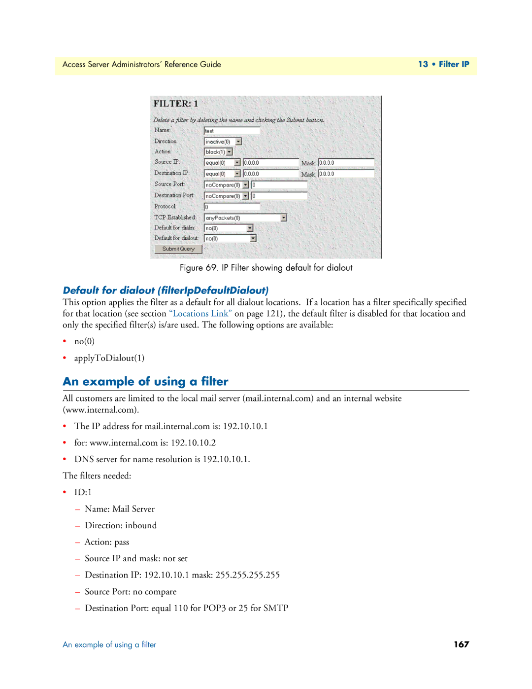 Patton electronic 29XX manual An example of using a filter, IP Filter showing default for dialout 