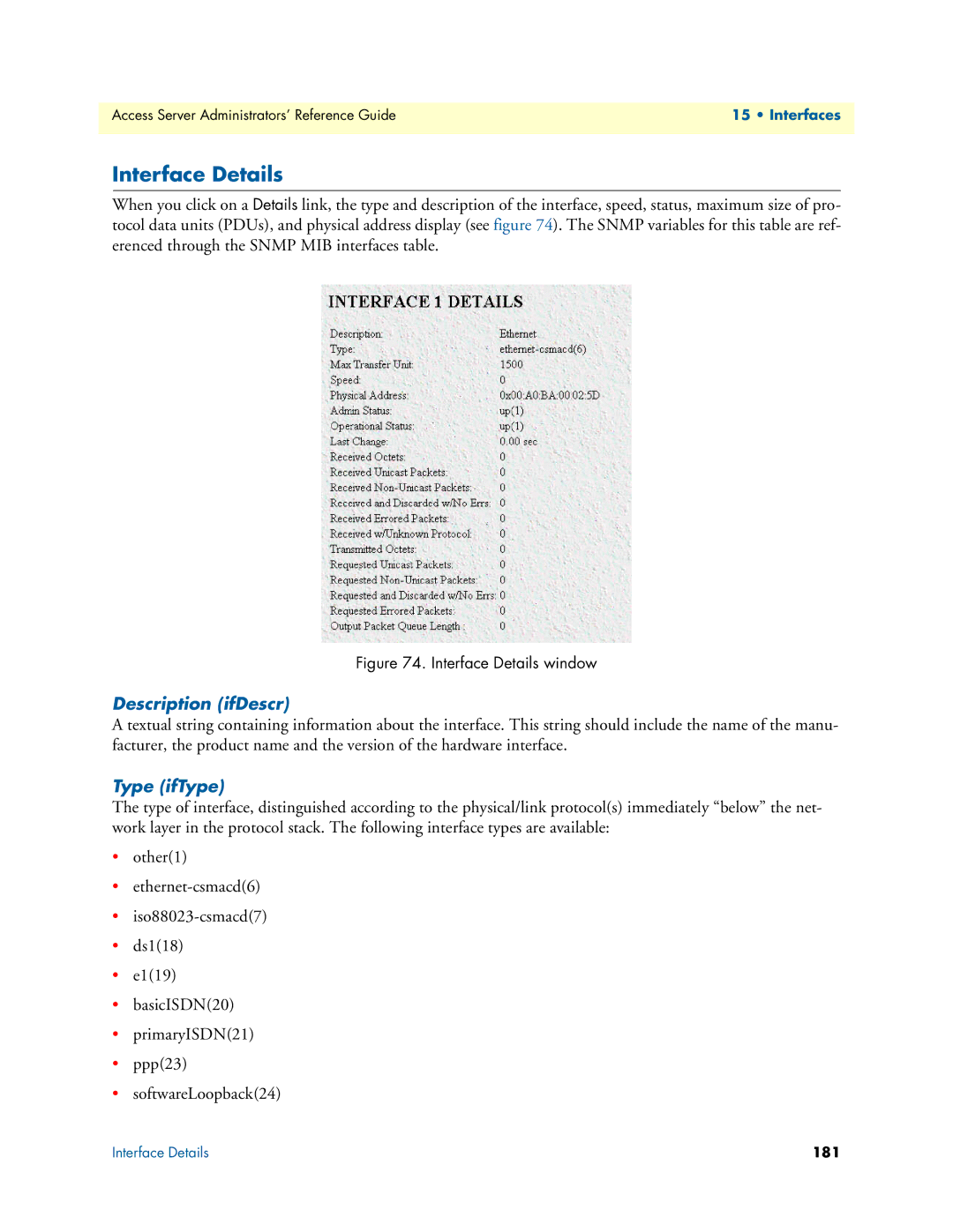 Patton electronic 29XX manual Interface Details, Description ifDescr 