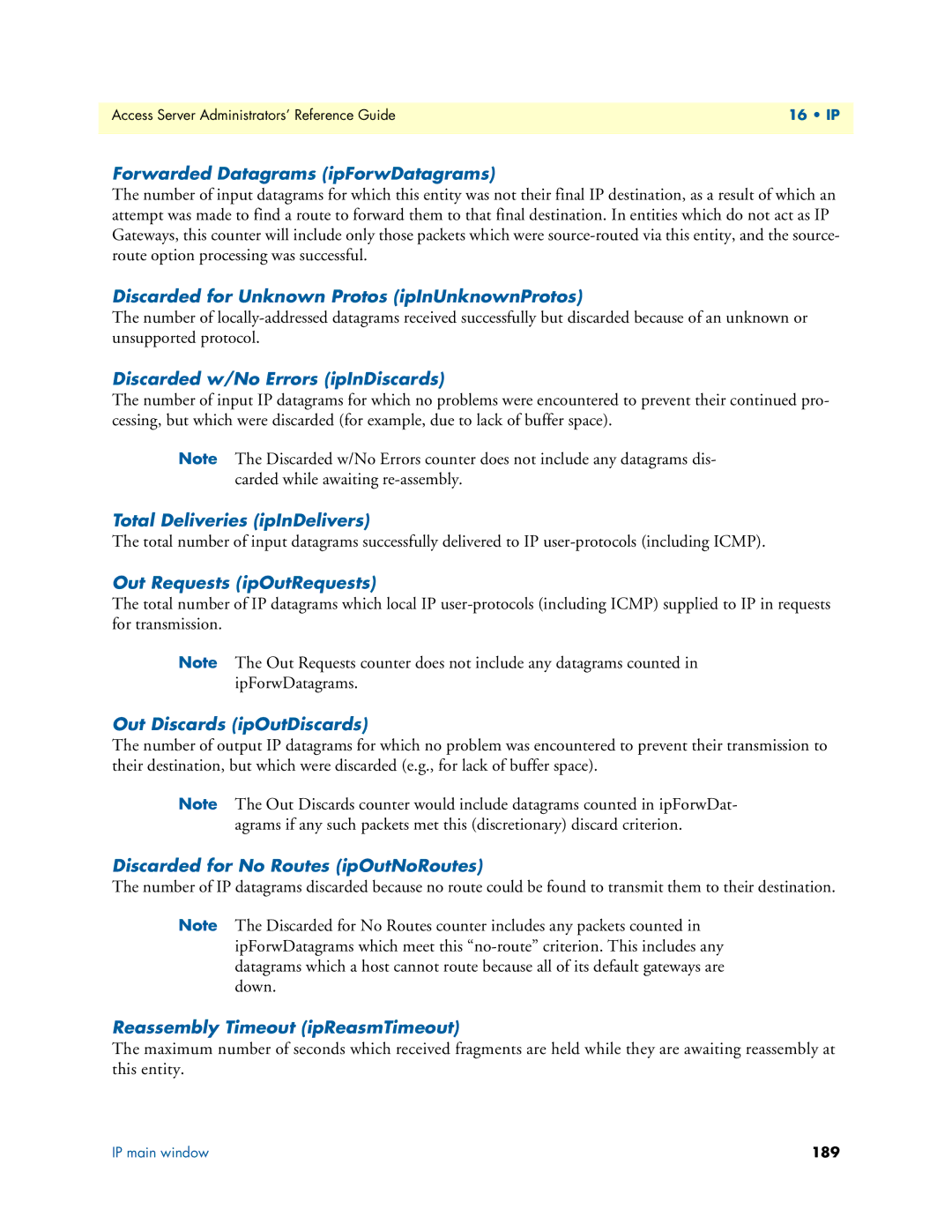 Patton electronic 29XX manual Forwarded Datagrams ipForwDatagrams, Discarded for Unknown Protos ipInUnknownProtos 