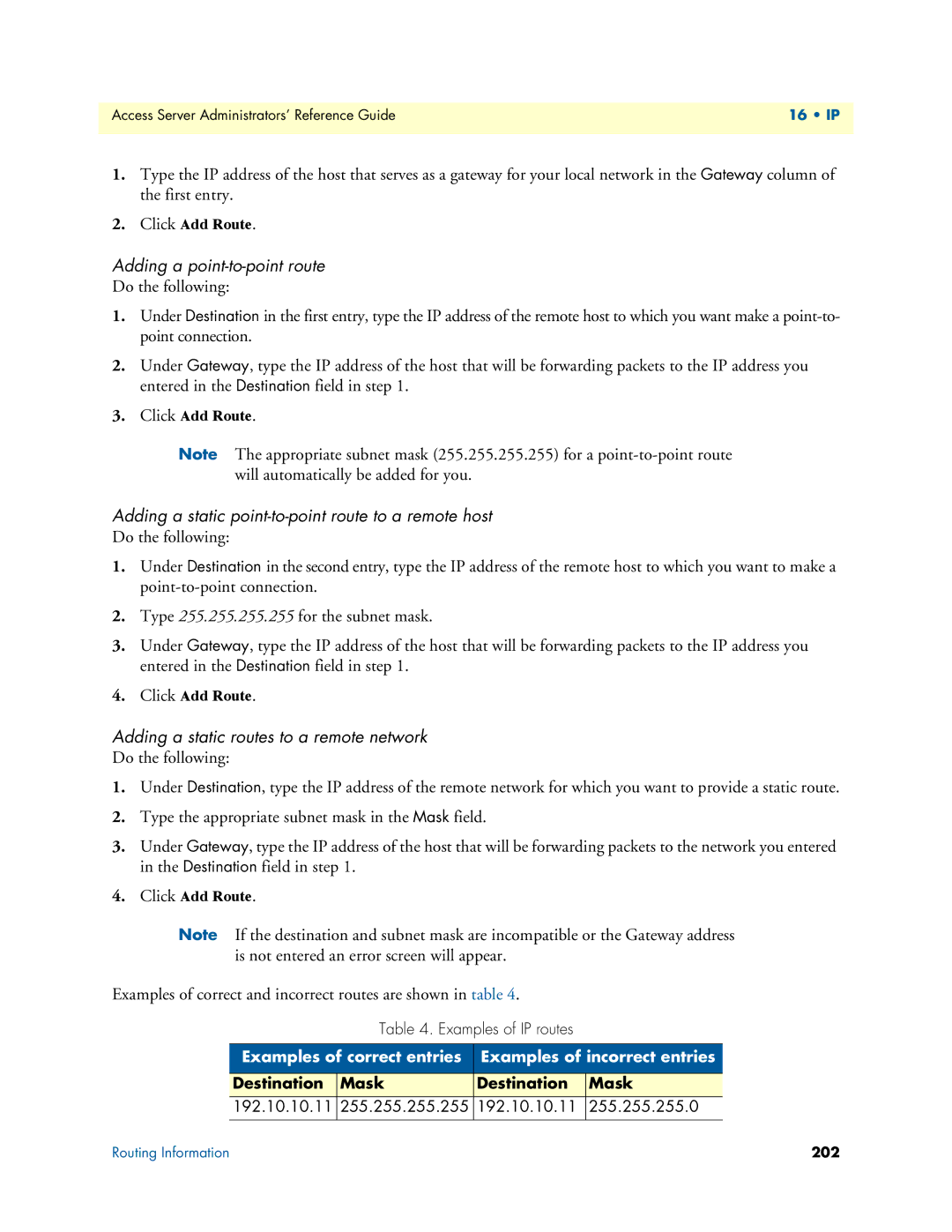 Patton electronic 29XX manual Adding a point-to-point route, Adding a static point-to-point route to a remote host 